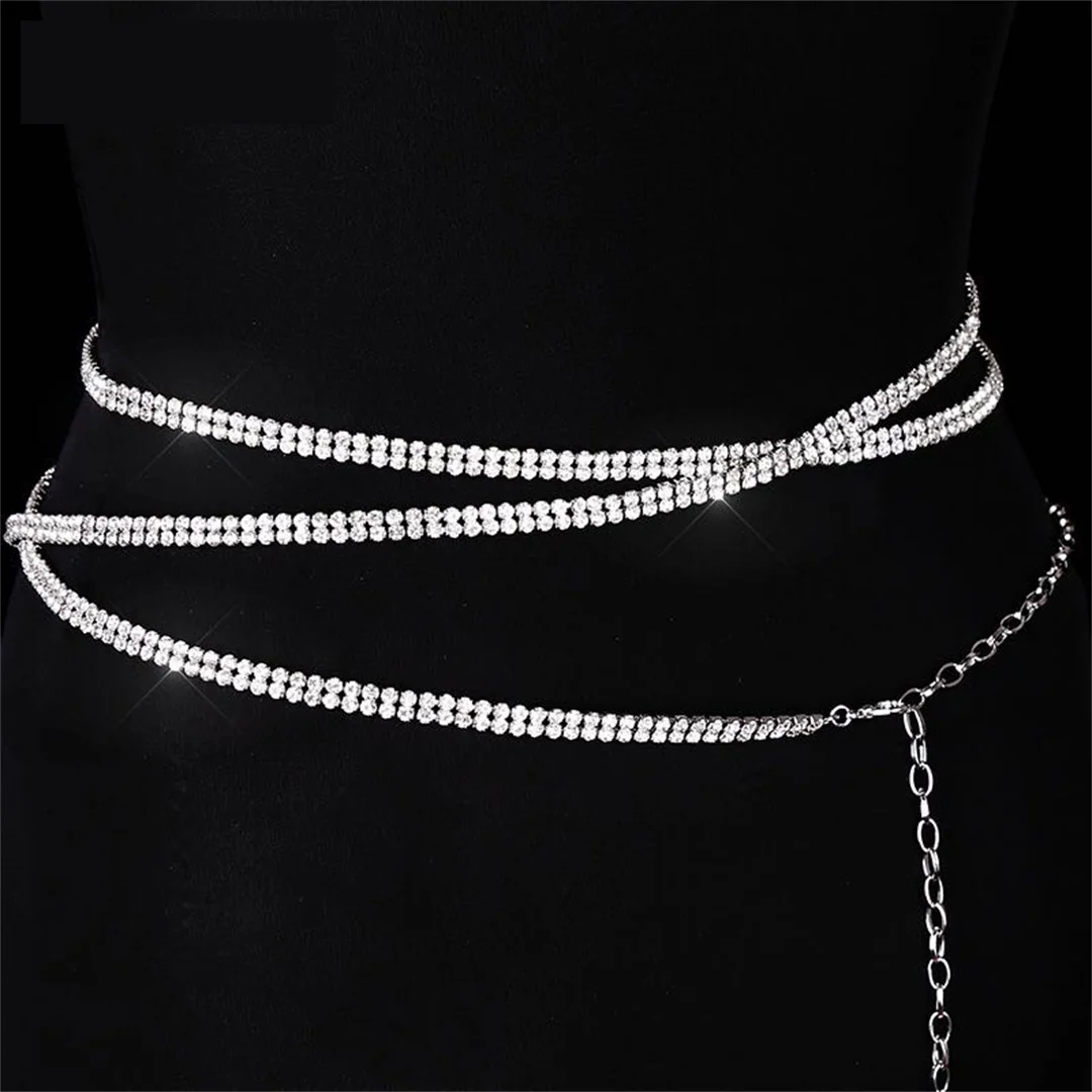 European and American belts new women's rhinestone inlaid thin belt bridal wedding dress fashion body chain