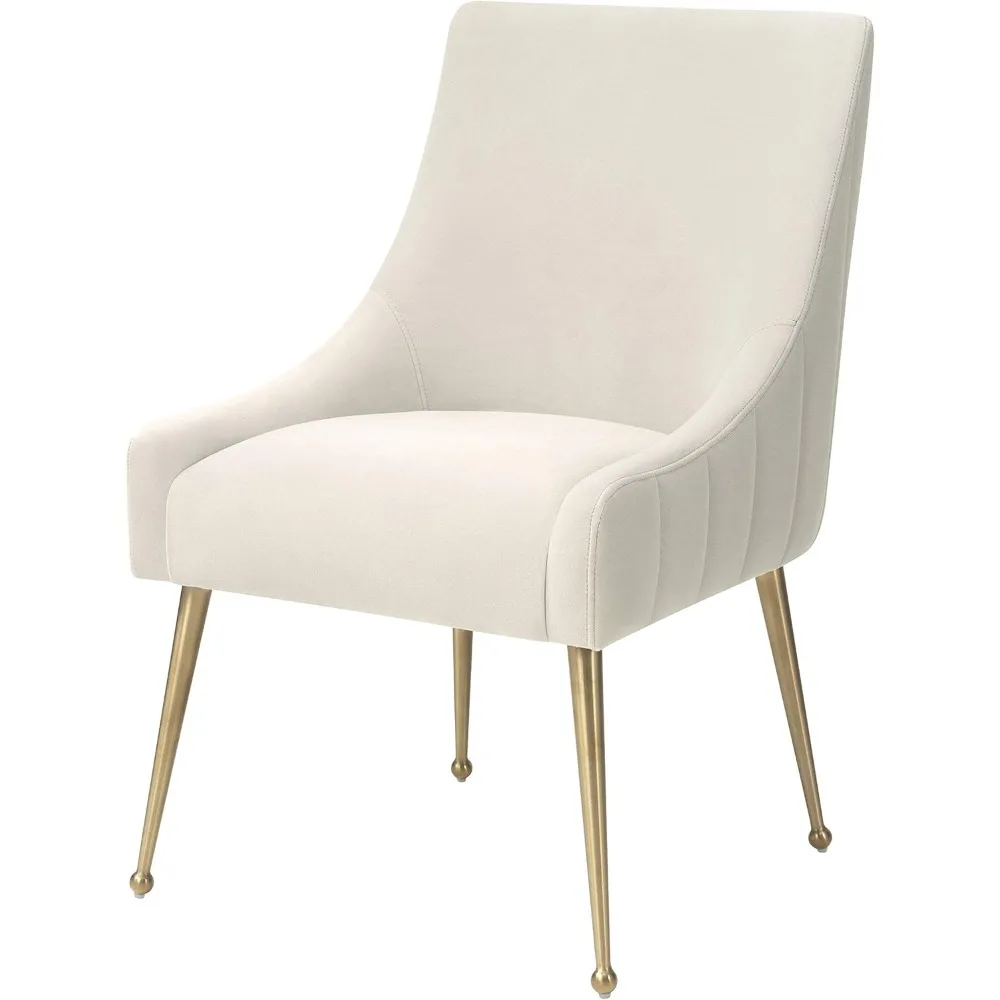 Dining Chair Beige Easy Clean Velvet Upholstered Side Chair with Brushed Gold Leg Perfect To Add To Dining Room or Living Room