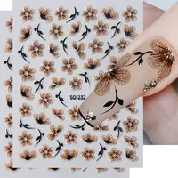 2pc 3D Black Gold Glitter Flower Nail Decal Shiny Petals Leaves Nail Art Sticker Watercolor Daisy Floral Adhesive Manicure Decor 1