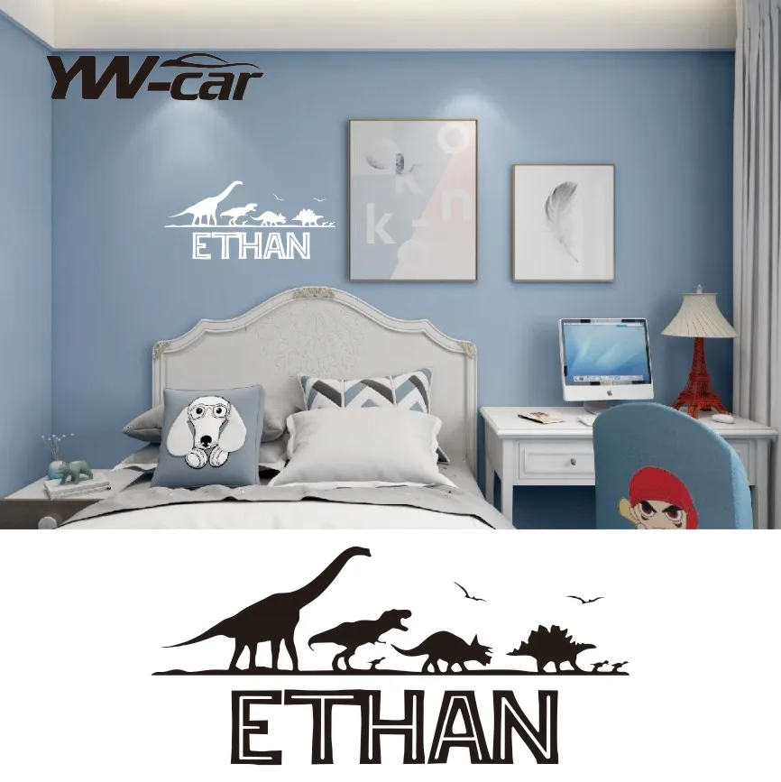 

Personalized Name Custom Wall Decal Jurassic Park Dinosaur Vinyl Stickers for Boys Bedroom Decoration Art Fashion Poster CL01