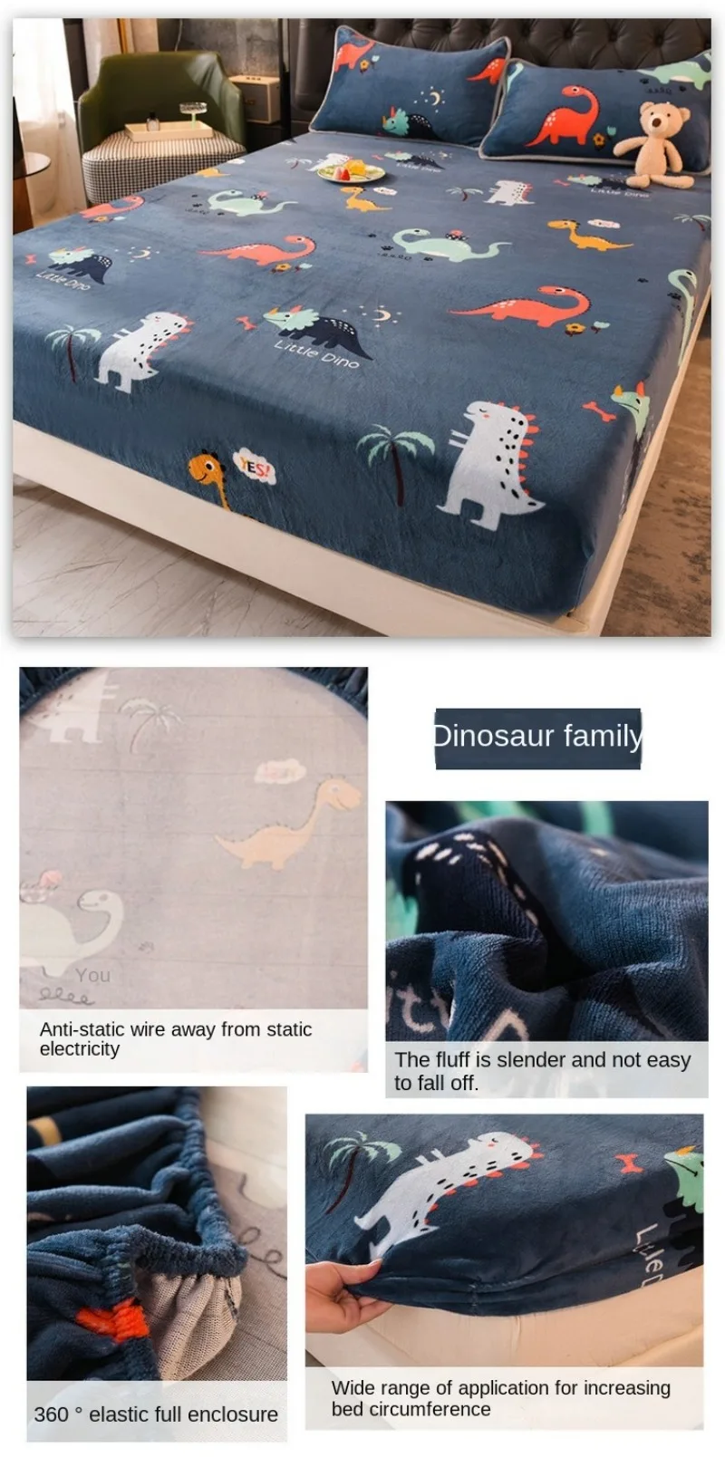 Description Picture 4 of itemQueen Double Size Bed Sheet Polyester Elastic Fitted Sheet Velvet Soft Flannel Warm Mattress Cover King Full Twin Size Winter