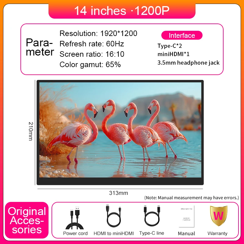 Portable Touch Monitor 14 Inch IPS Panel Display - USB-C Gaming Screen With Built-In Speakers