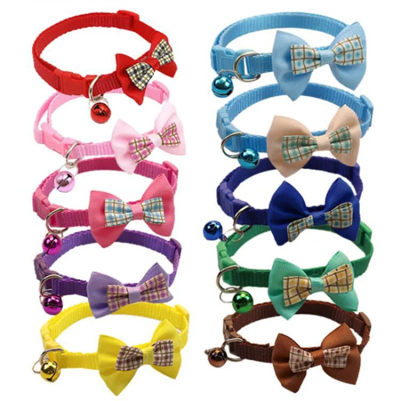 Multi-color Adjustable Cat Pet Collar Cute Paw Print Cat Collar with Bell Buckle for Small Puppy Kitten Supplies Accessories