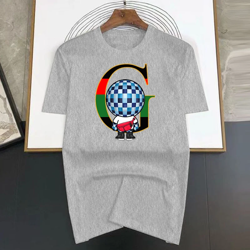 Herr t-shirt i bomull med g-bokstav tryck sommar topp casual_voghion.com