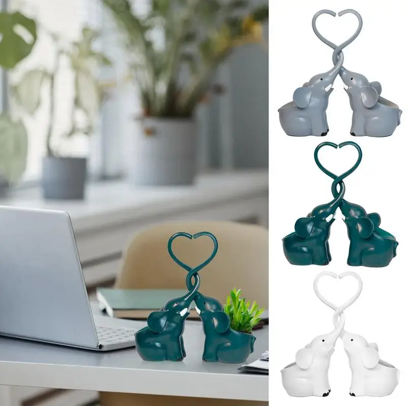 

Elephant Succulent Planter Pots Elephant Shape Resin Mini Succulent Flower Pot Planting Container Couple Elephant Twined Heart