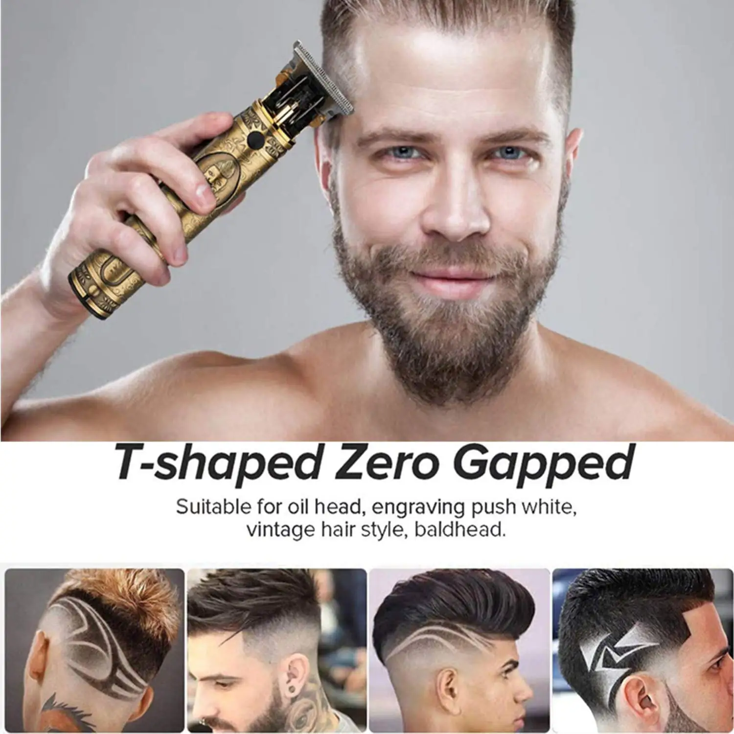 Kemei T9 Gold Hair Clipper Professional Electric Barber Zero Gapped Hair  Trimmer 0mm Hair Cutting Machine Men USB Rechargeable - AliExpress