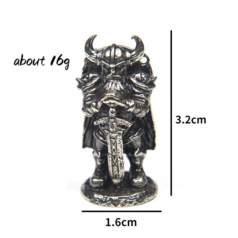 White Copper Viking Swordsman Figurine - Metal Brass Soldier Ornament Craft Decoration Accessory