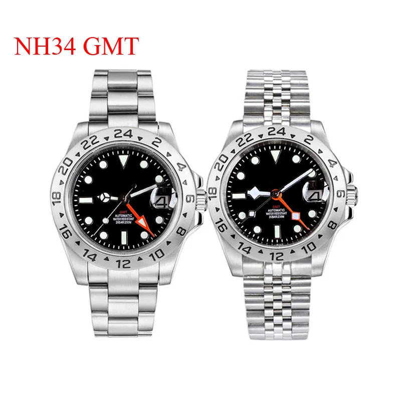 Luxury Tandorio Japan NH34A 39mm Black Dial Luminous NH34 GMT Automatic Men Watch Steel Strap Sapphire Glass 20ATM Waterproof