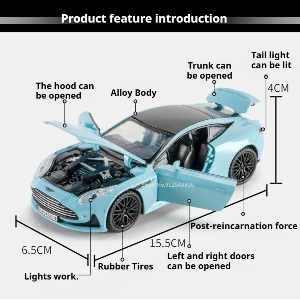 1:32 스케일 Vulcan DB12 자동차 모형 장난감, 문 열림, 후진 기능, 사운드 및 라이트, 합금 다이캐스트 자동차, 취미용 선물, 연인들을 위한 선물