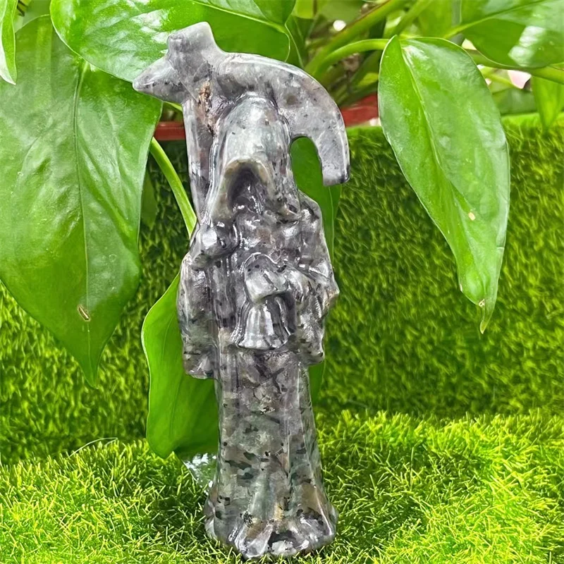

12CM Natural Yooperlite Death Carving Healing Polished Powerful Fengshui Home Halloween Decoration Gift 1PCS