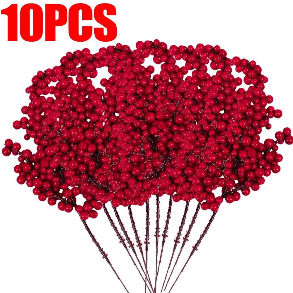thumbnail image 1 of Simulación de bayas rojas artificiales de Navidad, ramas de frutas de la riqueza para el árbol de Navidad, adornos de mesa para el hogar, decoración de corona de frutos rojos, 1 of 5