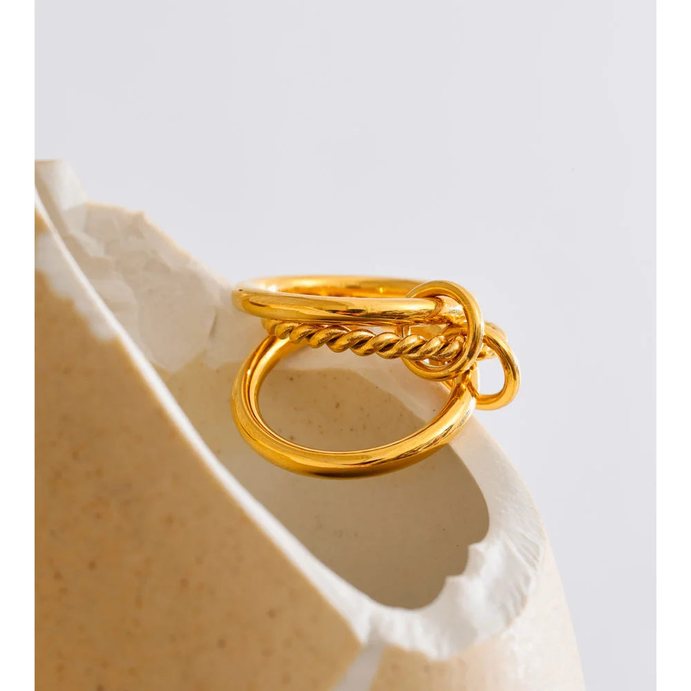 Yhpup Ring Stainless Steel 3 Layered Finger Stacked 2025 for Women Fashion Metal