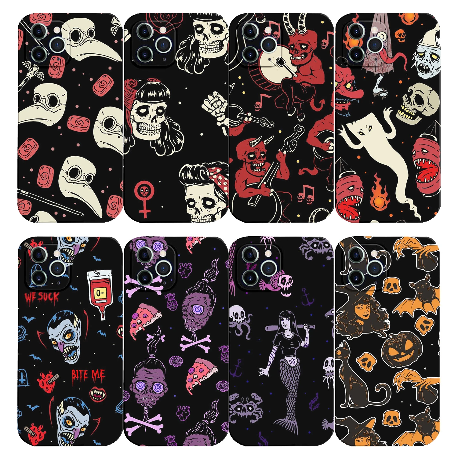 Hip Hop Punk Gothic Halloween Skull Mobile Phone Case For iPhone 11 12 13 Pro Max X XR XS MAX 6 6s 7 8 Plus TPU Phone Back Cover apple 13 pro max case