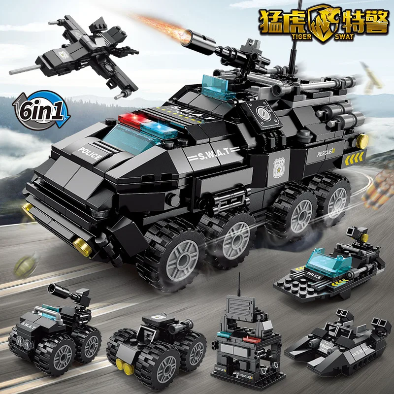 8 in 1 SWAT Tiger Building Blocks Armored Vehicle Combat Military Construction T