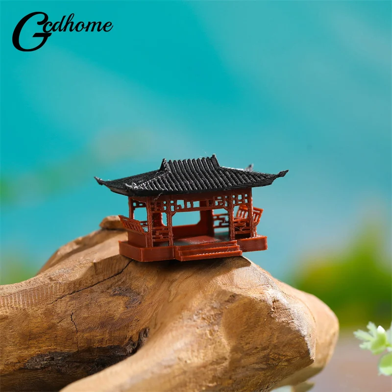 Miniature Pavilion Figurine Bonsai Nament Garden Decor Micro Landscape Statue Gazebo Model Zen Garden Supplies Yard Rockery