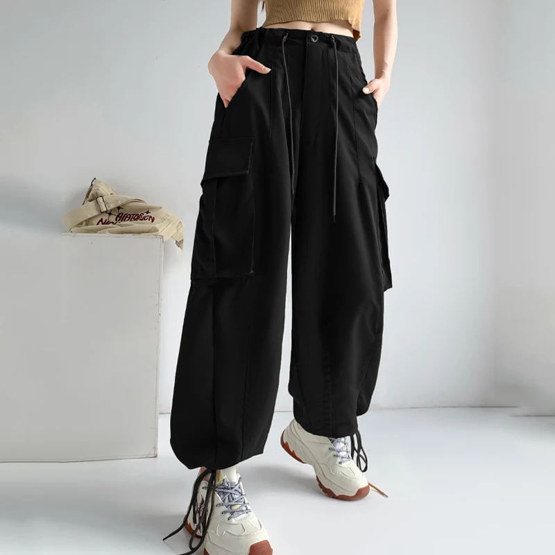 Fashion Streetwear Baggy Cargo Pants Women Summer New High Waist Loose Drawstring Harem Pants Femme