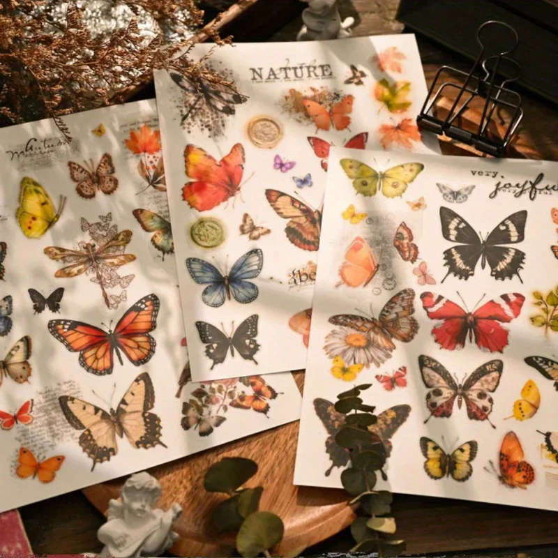 3 Sheet Large Butterfly RUB ON Transfer Stickers Junk Journal Collage Colorful Butterfly Sticker DIY Album Scrapbooking Material