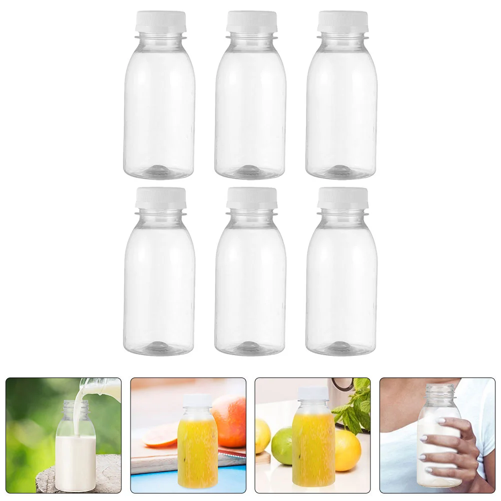 6Pcs Clear Milk Bottle Pet Juice Shot Bottles Refrigerator Household Outdoor Breakfast Lunch Water Dispensers Honey Sauce Butter