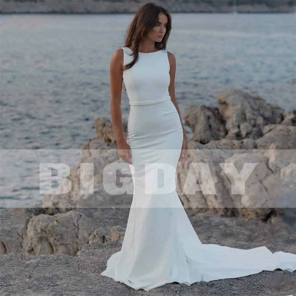 Classic Mermaid Wedding Dress 2025 O-Neck Sleeveless Open Back Spaghetti Straps Bridal Gown Train Vestido De Noiva Customized 11