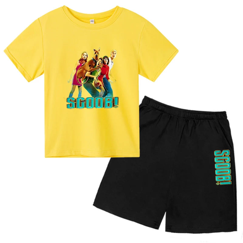 

Boys and Girls Round Neck T-shirt Casual Fashion Sports Set 2-12 Year Old Printed Anime Pet T-shirt Top+Children's Shorts
