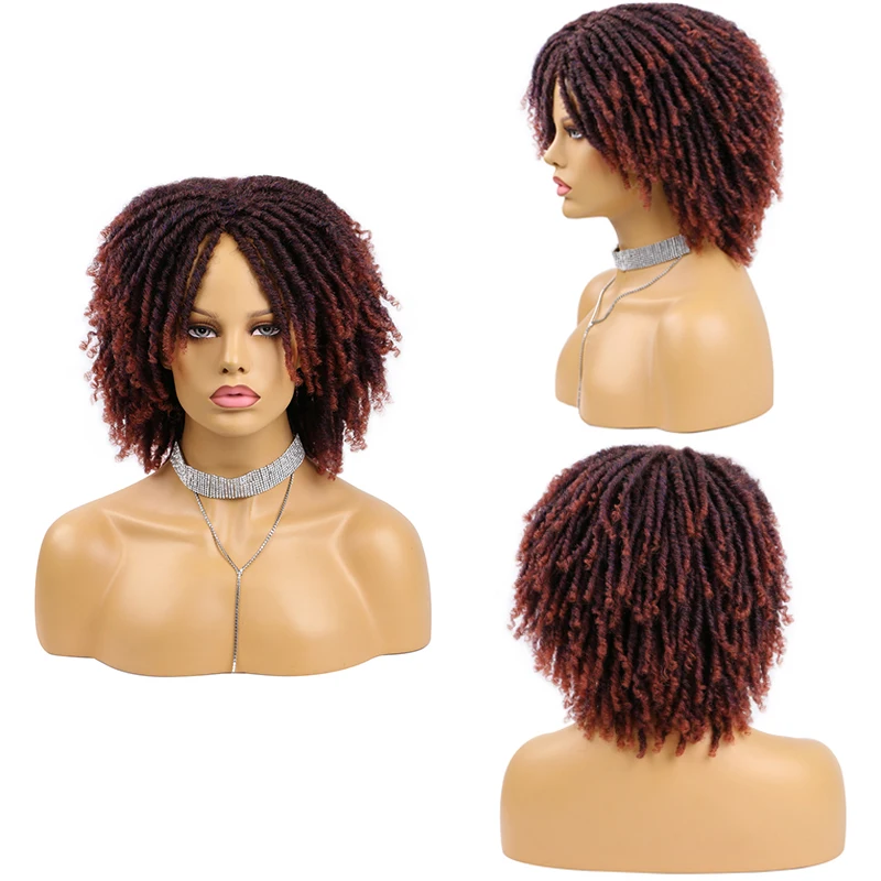 

Belle Show Dreadlock Wig Short Afro Kinky Curly Lace Front Hair With Bangs For Woman Soft Locs Hair Afro Curly Wigs Red Grey