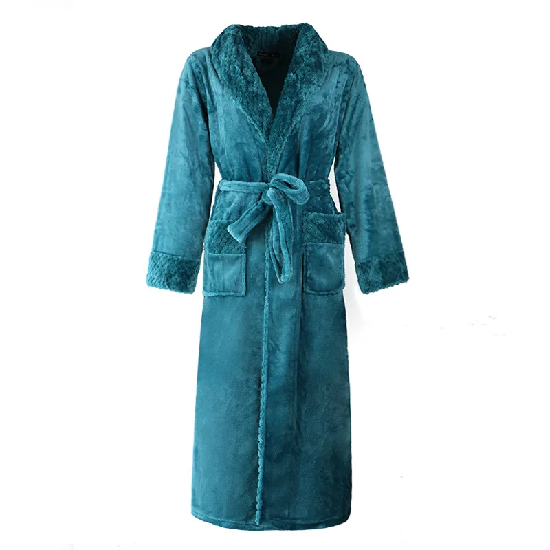 Women Extra Long Thermal Jacquard Flannel Bathrobe Winter Warm Plus Size Zipper Bath Robe Pregnant Dressing Gown Men Sleepwear