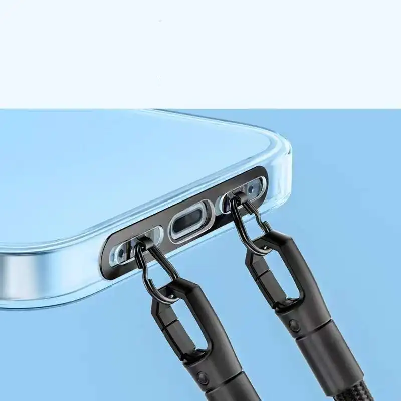 S1d7e00dc5b06476992c1d865a37dd34dq New Mobile Phone Lanyard Patch Side Hanging Stainless Steel Clip Double Buckle Phone Straps Gasket Metal Connect Piece for iPhone Mallzona