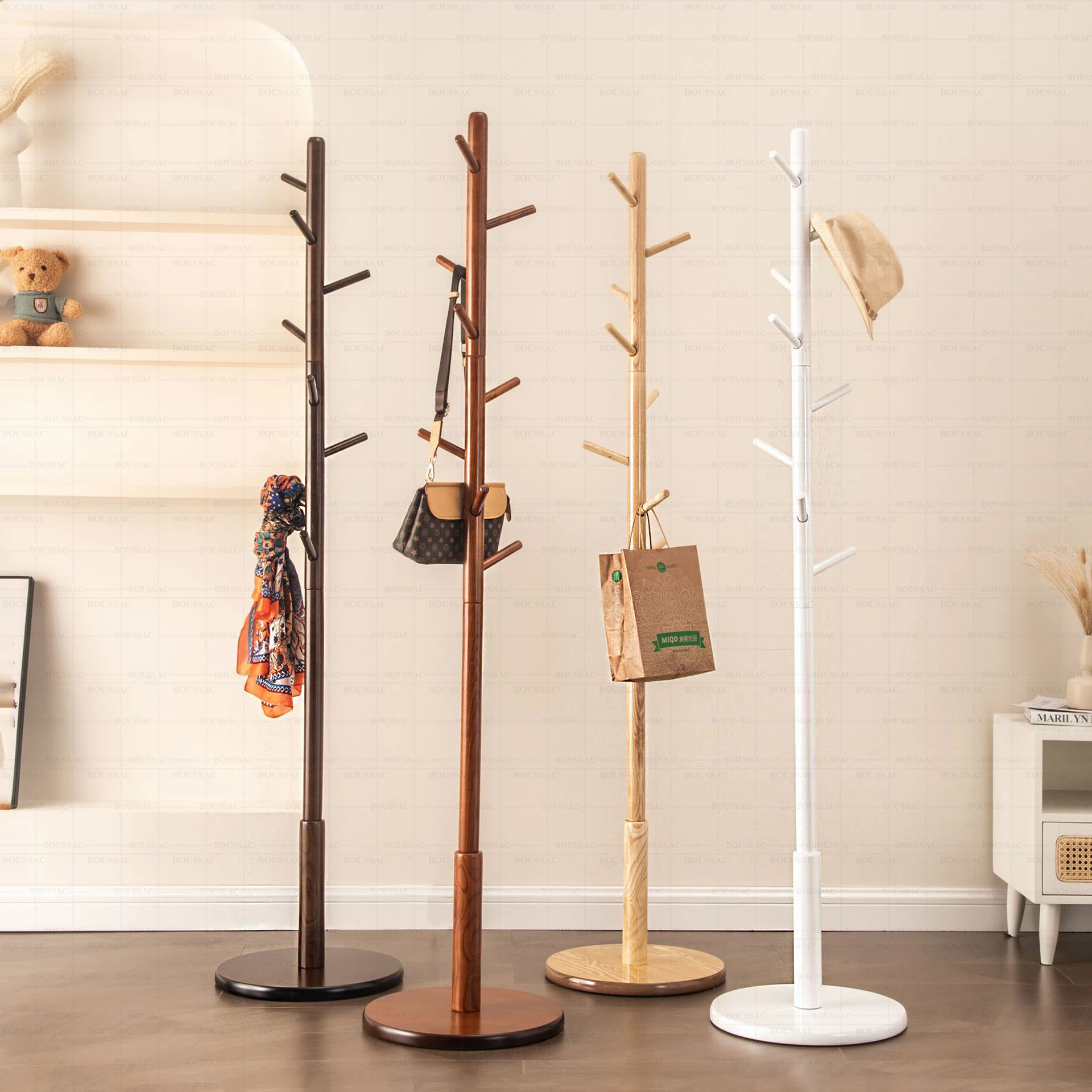 Modern Standing Coat Rack Clothes Rack Standing Solid Wood Coat