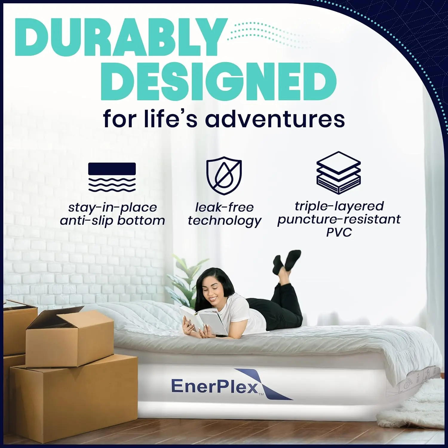 Self-Inflating Air Mattress with Built-in Pump, Portable Travel Bed with Neck Support for Home & Camping