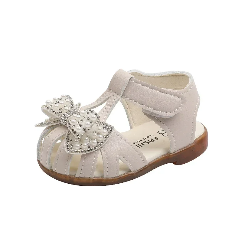 0-3 Years Baby Girl Sandals Rhinestone Princess Shoes Newborn Infant Sandals Summer First Walkers Toddler Sandals Pink, White 5