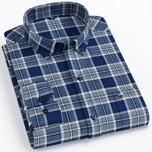 Men's Pure Cotton Plaid Long Sleeve Oversized Casual Shirt - Autumn Collection, Regular Fit