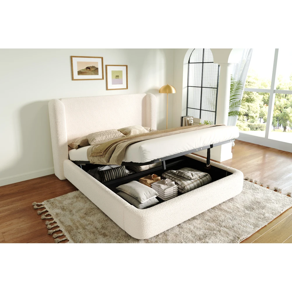 160 x 200 cm gepolstertes Bett, Doppelbett, hydraulisches Funktionsbett und großer Stauraum, gepolsterter Kopf, keine Matratze – Detail 16