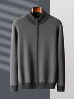 Autumn Winter Thick Men Sweater 100% Cashmere Long Sleeve Mock-neck Zipper Cardigan Soft Warm Large Size Knitwear Men Clothing 1