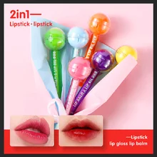 2 in 1 Cute Lollipop Lip Balm Lip gloss Moisturizer Candy Magice Lip gloss Lipstick Waterproof Long Lasting Lip Tint Cosmetics