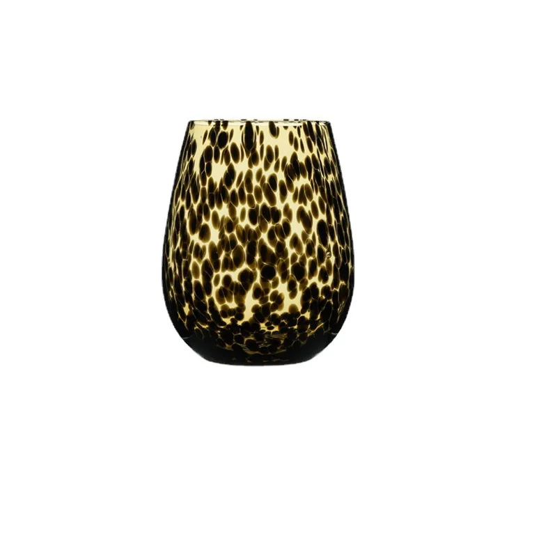 Hand-blown leopard-print goblet egg cup amber spot glass home wine glass combination