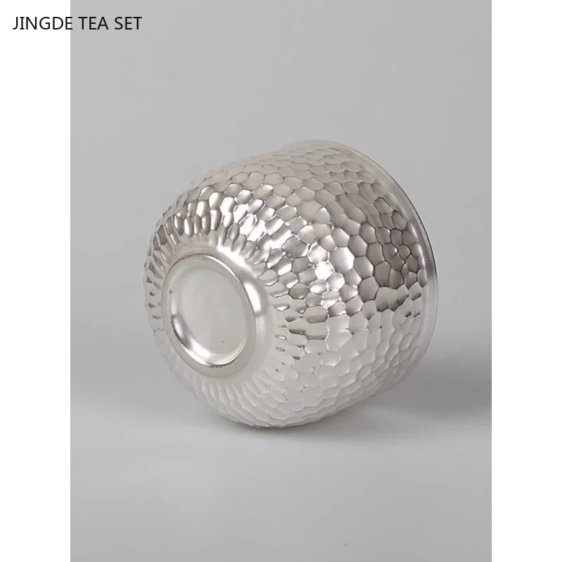 1PCS 80ml Hammer Patterned Gilded Silver Teacup Tea Tasting Ceramic Tea Set Anti Scalding and Thermal Insulation Master Cup