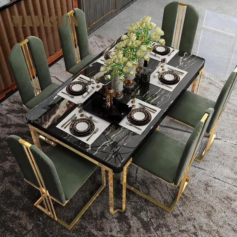 Dining Table Set Light Luxury Dining Table With Chairs Home Furniture High-End Restaurant Table Kitchen Marble Rectangle
