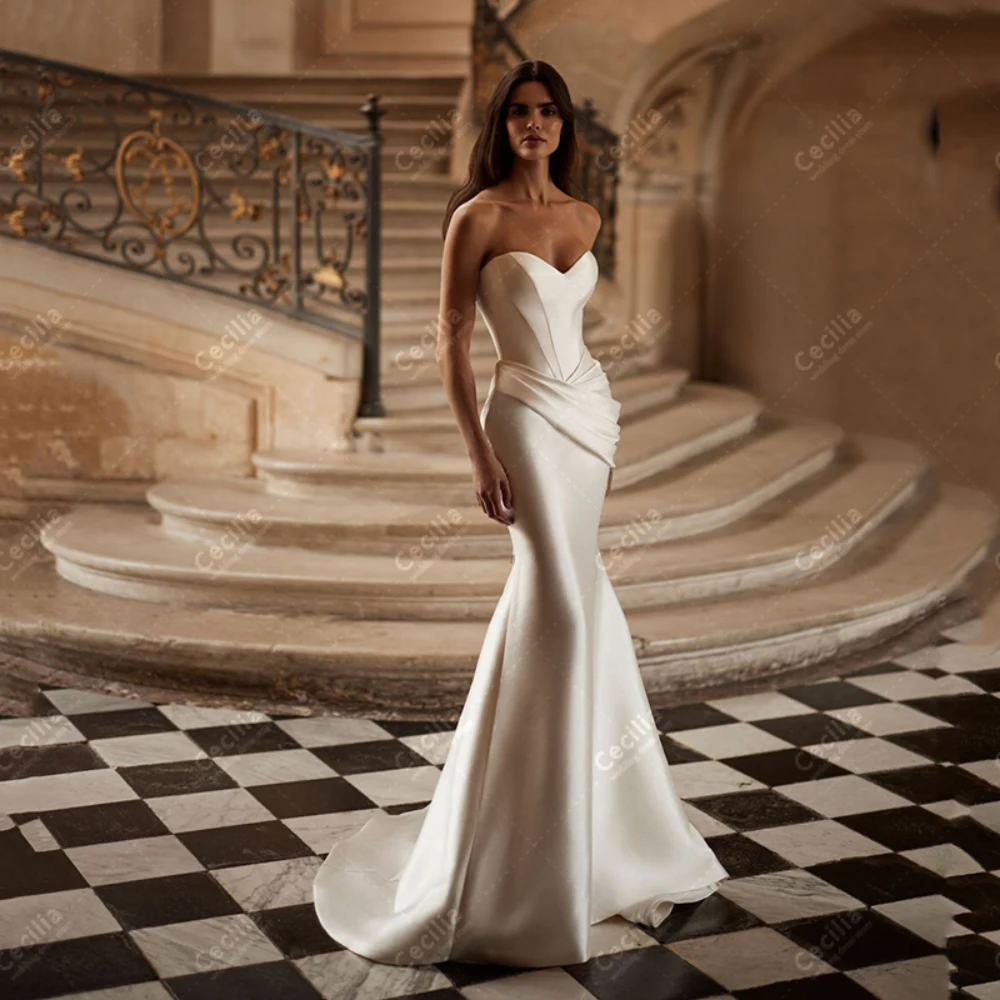 Simple Wedding Dresses Glamorous Bridal Gowns Strapless Backless Robes For Formal Party Graceful Vestidos De Novia Customized 3