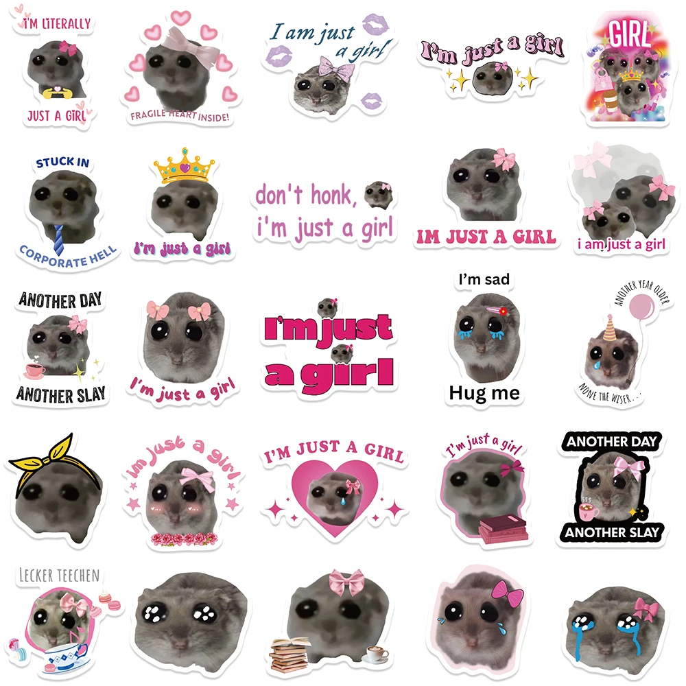 56pcs Sad Hamster Stickers Cute Cartoon Animal Water Bottle Sticker Luggage Laptop Guitar Phone Diary Waterproof Vinyl Decals