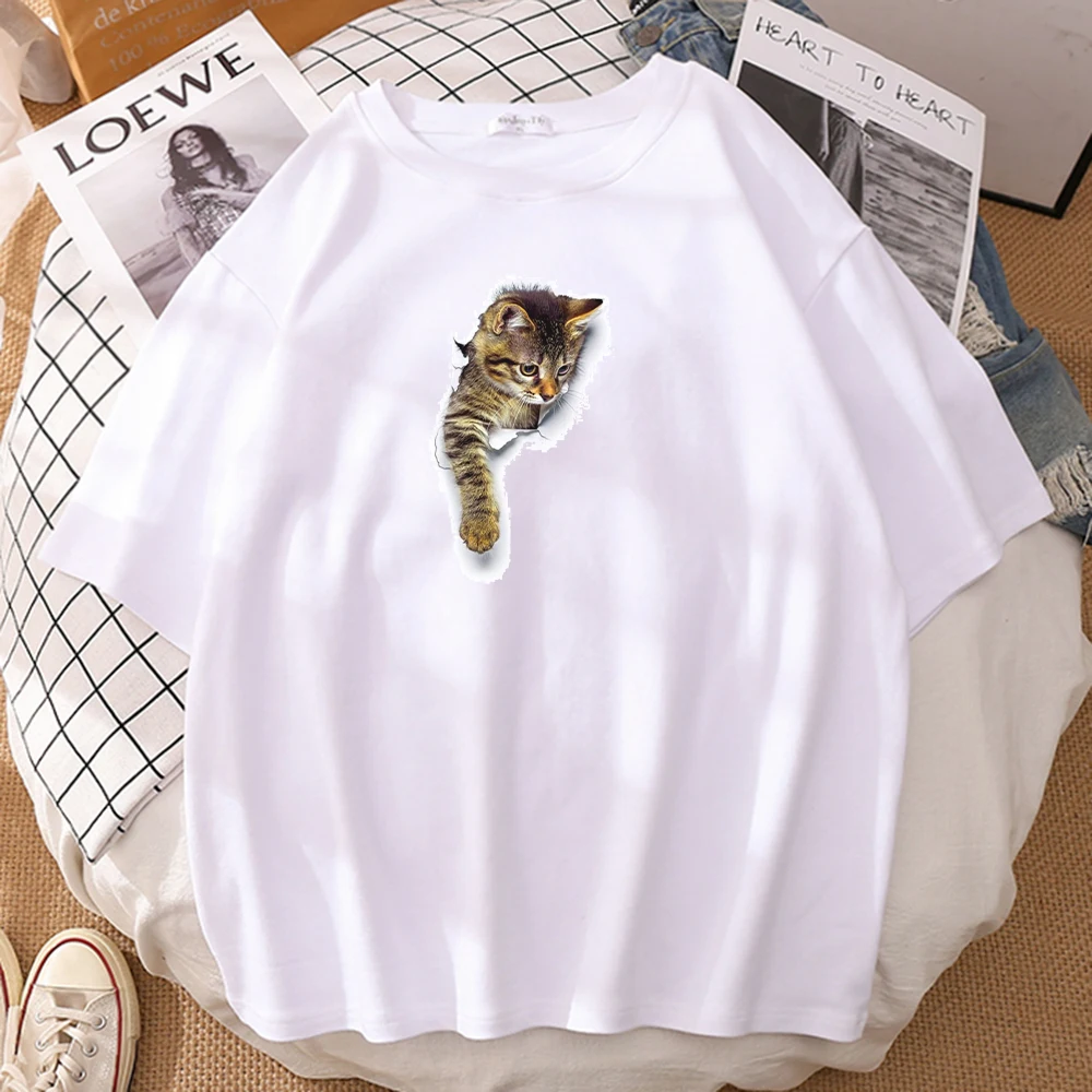 

Cute Cats Print Breathable T-shirts Woman Hip Hop Casual Comfortable Short Sleeve Top Summer Spring Crewneck Harajuku Tee Shirt