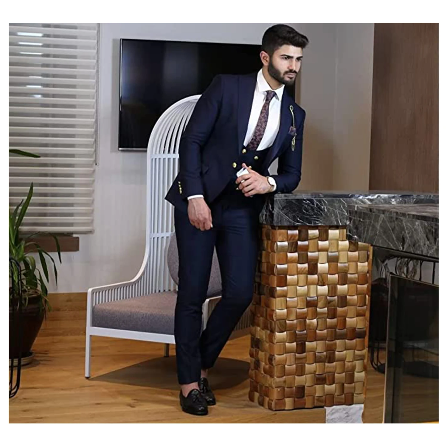 2024 Men 3 Pieces Suit Formal Business Notch Lapel Slim Fit Tuxedos Best Man Blazer For Wedding(Jacket+Vest+Pants)