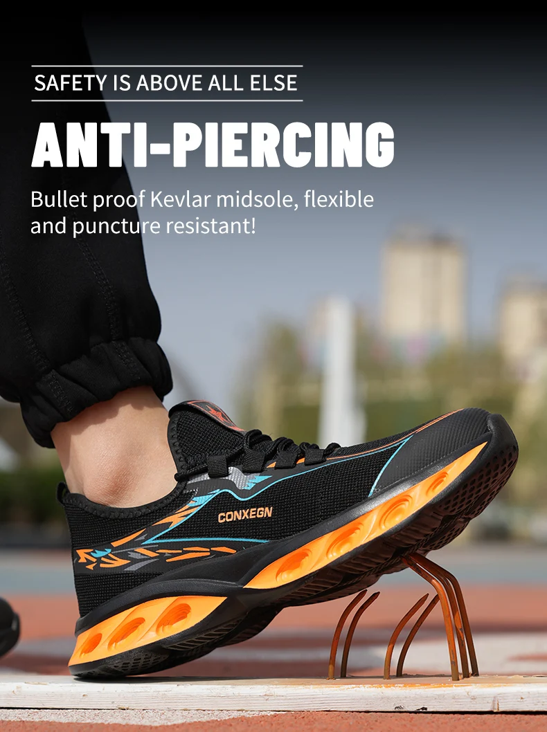A pair of men's steel-toe safety boots with anti-smashing and anti-piercing protection 007