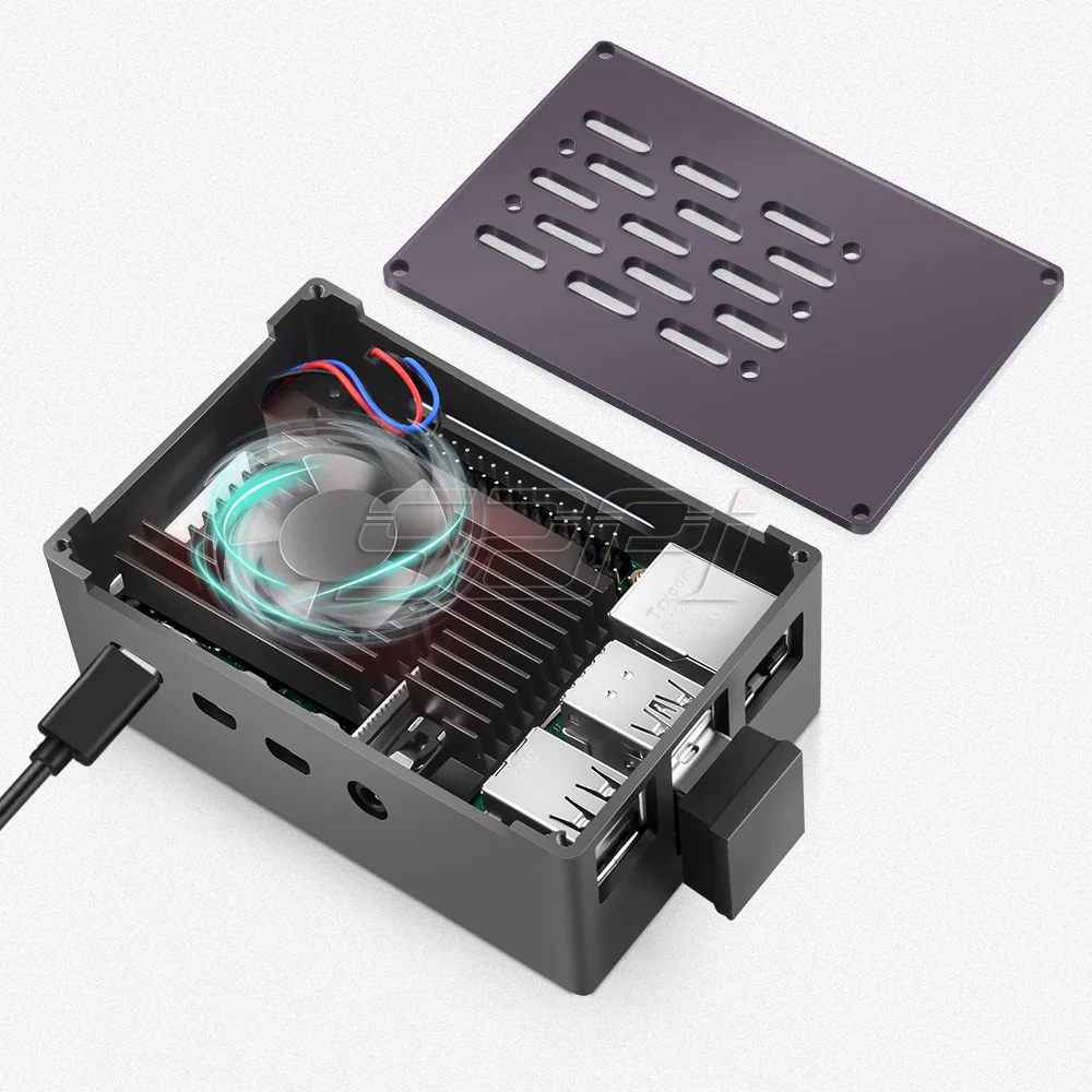 Alumínio Case Tijolo Enlosure Preto Escudo com Velocidade Ajustável 3510 Silencioso Ventilador de Refrigeração & M.2 Sata Ssd para Rpi 4b 52pi - Imagem 2