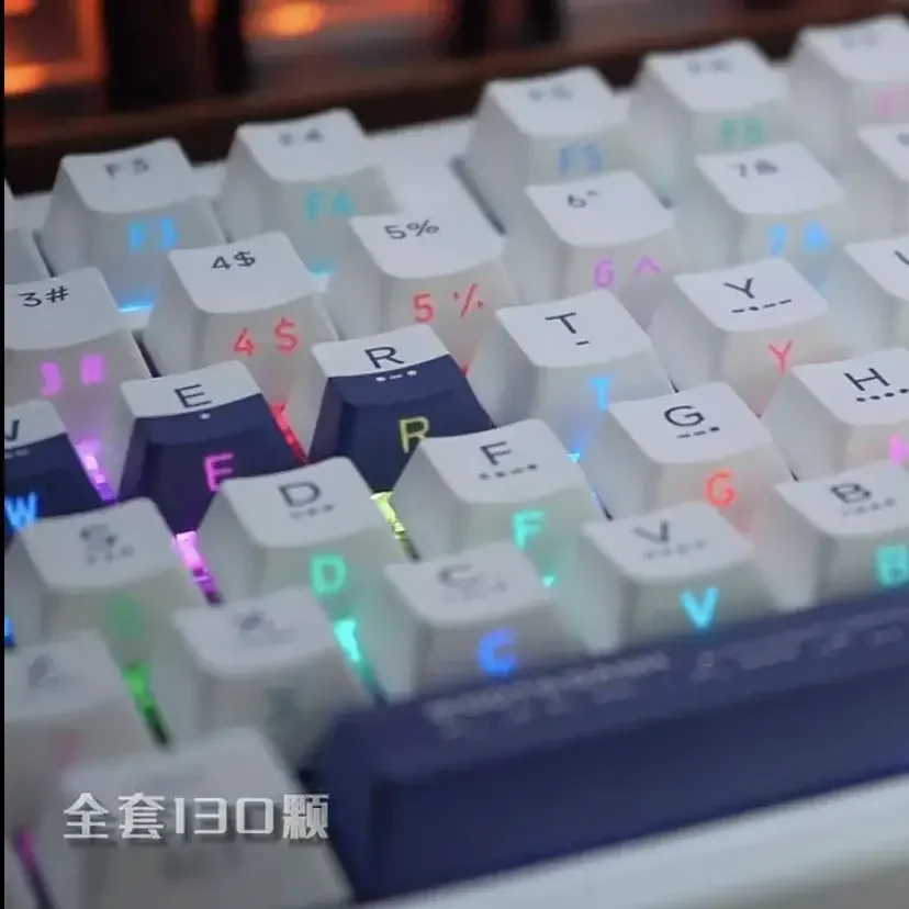 Transparente Pbt Keycaps Conjunto Teclado Lado Duplo Impresso Keycaps Sub Keycaps Código Morse 130 Chaves