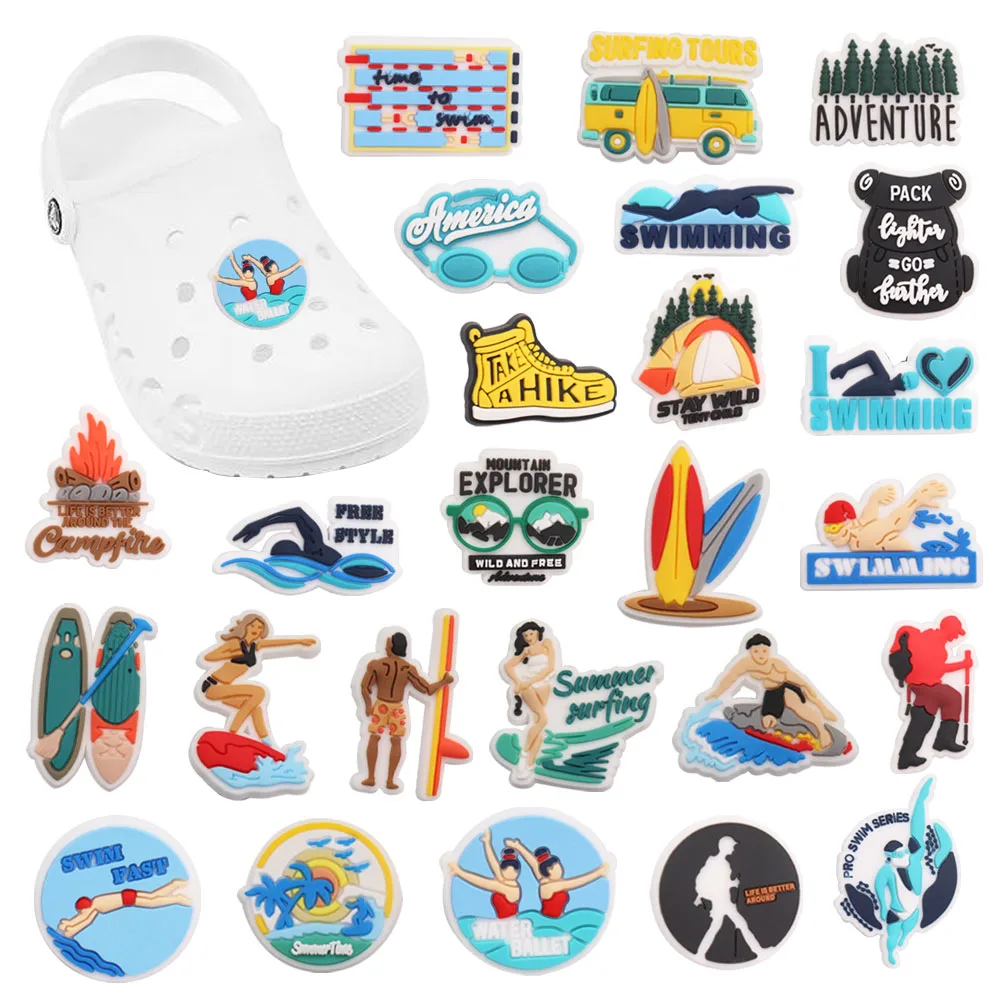 

Mix 50PCS PVC Croc Jibz Fit Wristbands Swimming Free Style Water Explorer Wild Hike Hole Slipper Accessories Decorations