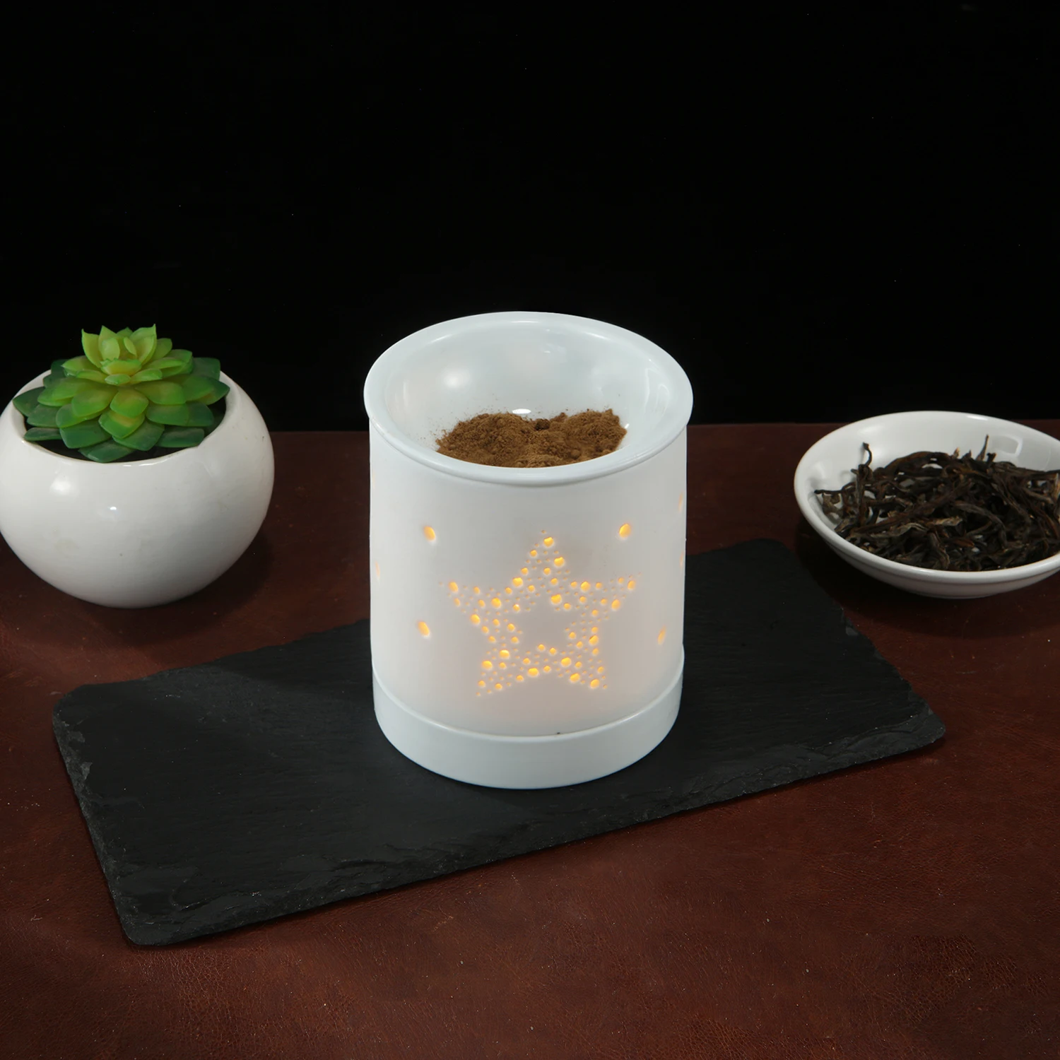 Keramik-Brenner für ätherische Öle, Teelichtkerze, Heizhalter, Diffusor für ätherische Öle, Weihrauchbrenner für Spa, Aromatherapie, Heimdeko – Detail 8