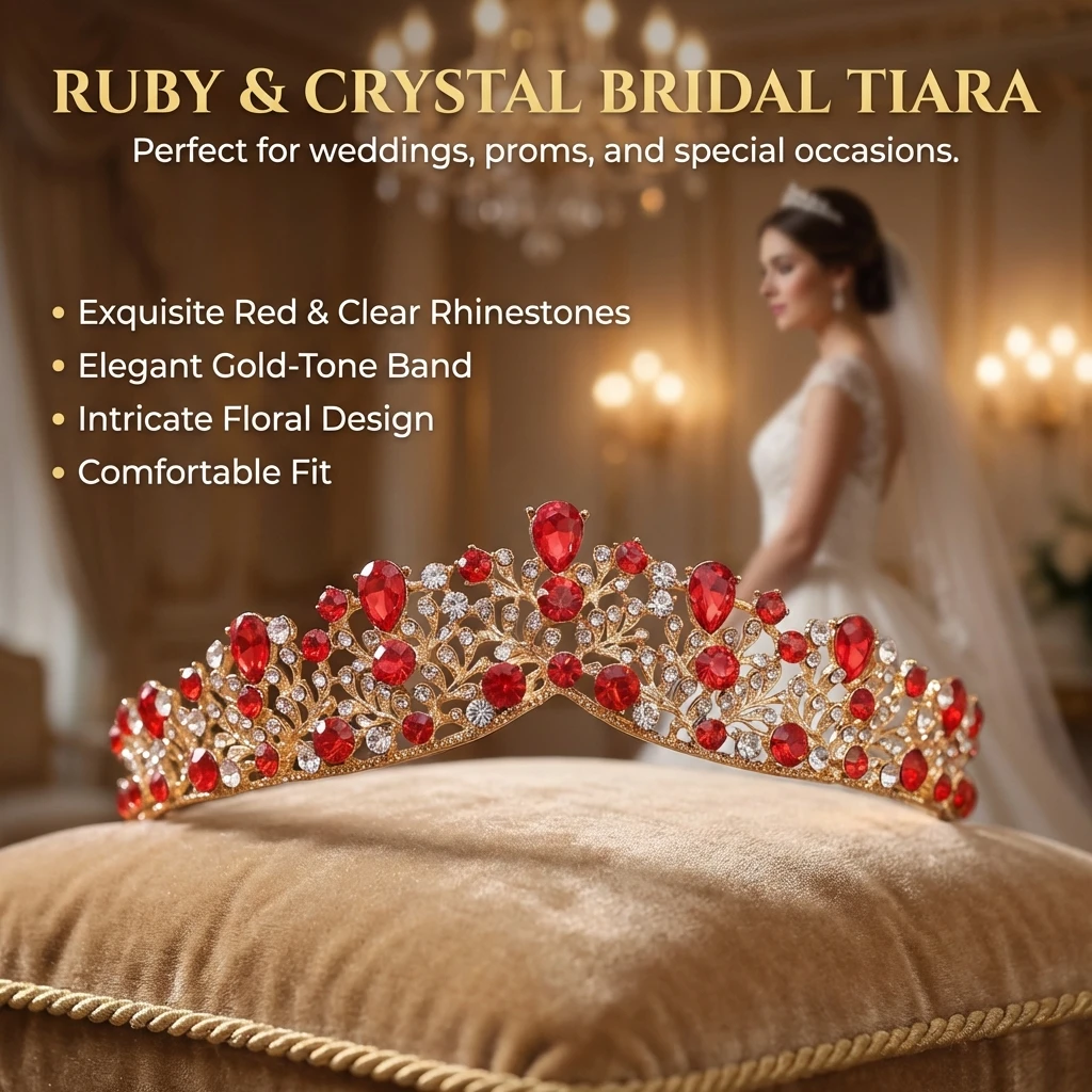 Corona nuziale barocca con strass in lega, elegante fascia per capelli da sposa per donne, eventi formali, feste e balli di fine anno - immagine 3