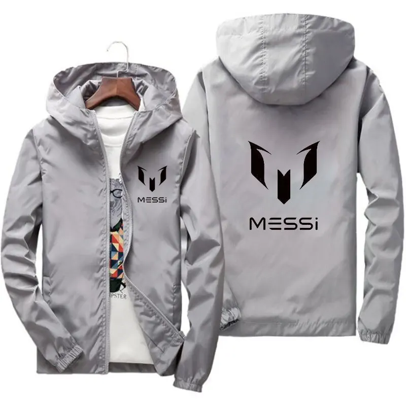 2022 Spring bomb men's Hooded Jacket Messi print slide sportswear slim fit patchwork windbreak jacket fitness jacket men's wear veste à capuche pour homme bombe de printemps imprimé messi coupe vent patchwork vêtement de fitness 2022