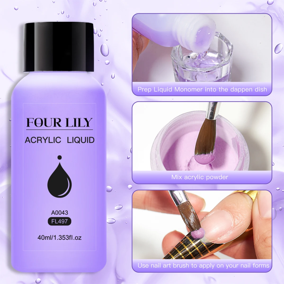 40ml Acrylic Liquid Monomer Nail Extension Liquid System Kit For Acrylic Nail Extension Quick Dry For Home DIY Salon