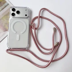 Elegant Crossbody Necklace Cord Lanyard with Magnetic Strap Attachment - iPhone 15 Plus (Rose Gold)